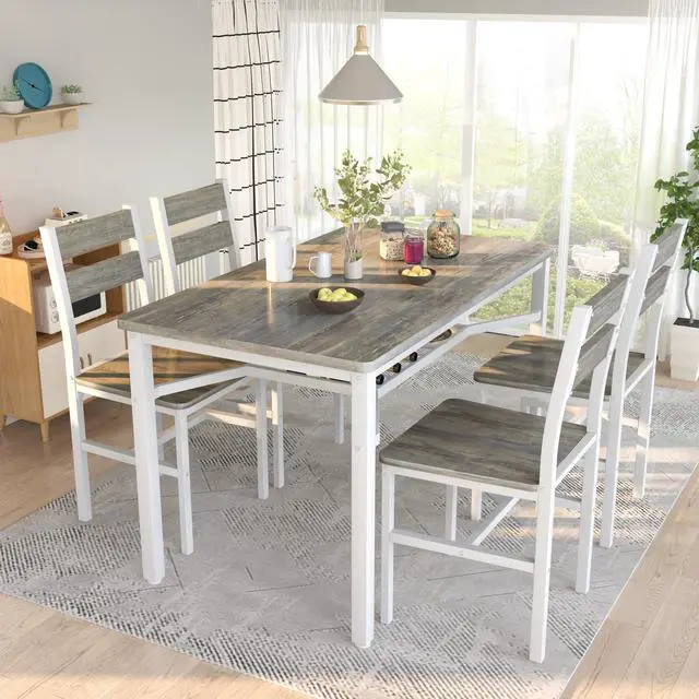 Alt view image 3 of 6 - Dining Table Set for 4, Wood Kitchen Table Chairs Set with Storage, Farmhouse 5 Piece Dining Room Table Set, Space-Saving Dinette Set for Breakfast Nook, Apartment