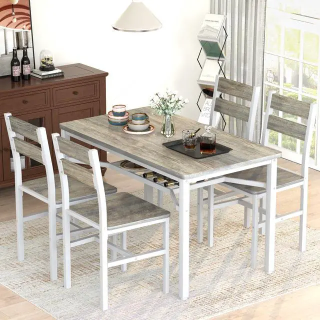 Alt view image 5 of 6 - Dining Table Set for 4, Wood Kitchen Table Chairs Set with Storage, Farmhouse 5 Piece Dining Room Table Set, Space-Saving Dinette Set for Breakfast Nook, Apartment