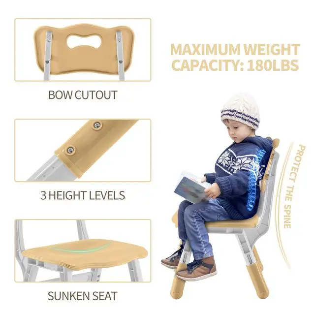 Alt view image 5 of 6 - Toddler Table and Chairs Set for 4, 47.2''L x 23.6''W Kids Study Table and Chair Set, Height-Adjustable, Graffiti Desktop, Children Activity Table for Daycare, Classroom, Home