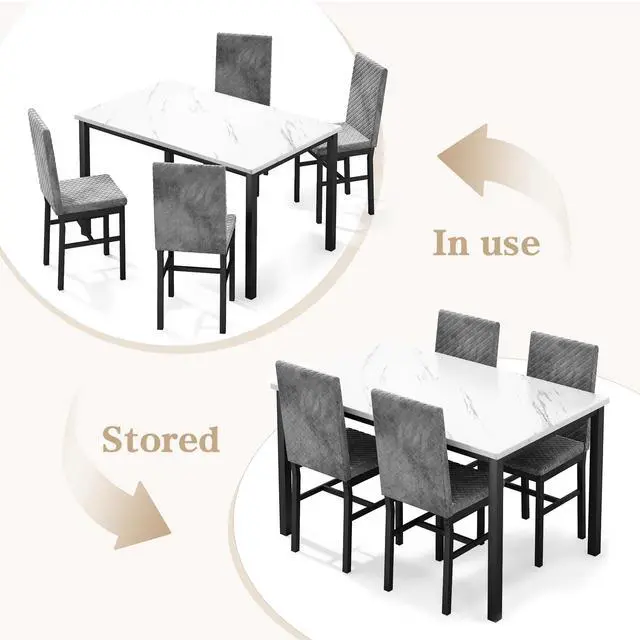 Alt view image 6 of 6 - Kitchen Table Set 5 Piece Dining Room Table Set Marble Dining Table 4 Chair Dining Table Set for Kitchen Living Room Breakfast Small Spaces (Grey)