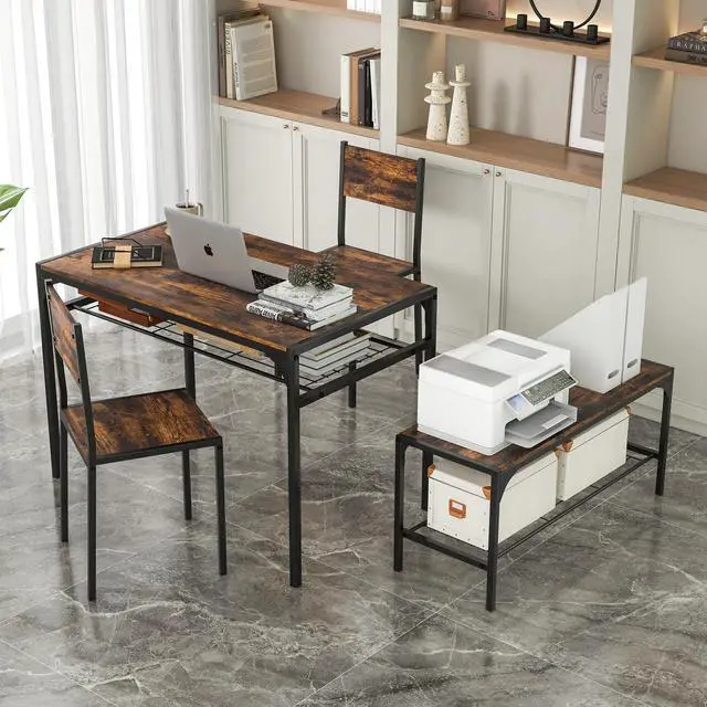 Alt view image 3 of 6 - Dining Table Set for 4, Kitchen Table with Chairs & Bench, Storage Racks, Metal Frame, 4-Piece Space-Saving Dinette Set for Dining Room, Breakfast Nook, Small Space, Apartment,Rustic Brown