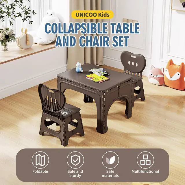 Alt view image 2 of 6 - ® Kids Folding Table and Chairs Set, Kids Table & Chairs Foldable, Foldable Activity Table, Portable Picnic Table, Ideal for Indoor and Outdoor, Durable & Easy to Store (599)(Chocolate Brown)
