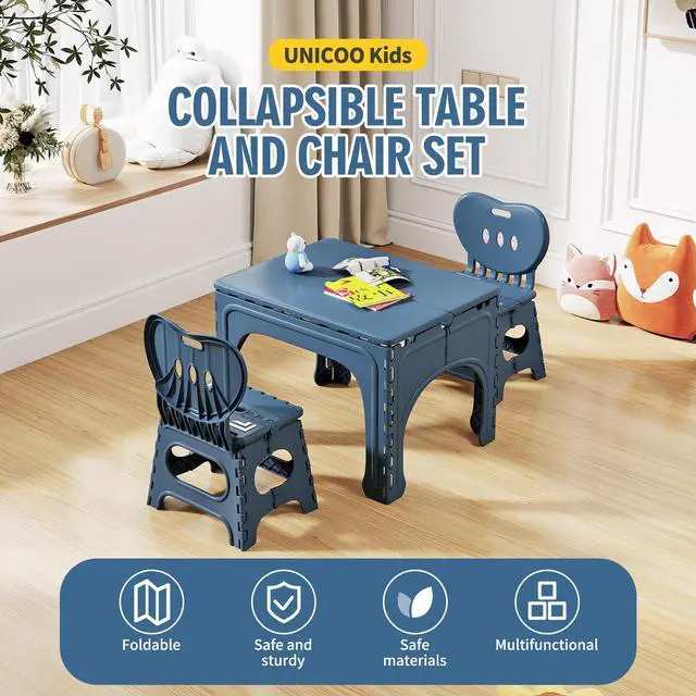 Alt view image 2 of 6 - ® Kids Folding Table and Chairs Set, Kids Table and Chairs Foldable, Foldable Activity Table, Portable Picnic Table, Ideal for Indoor and Outdoor Use, Durable and Easy to Store (599)(Teal)