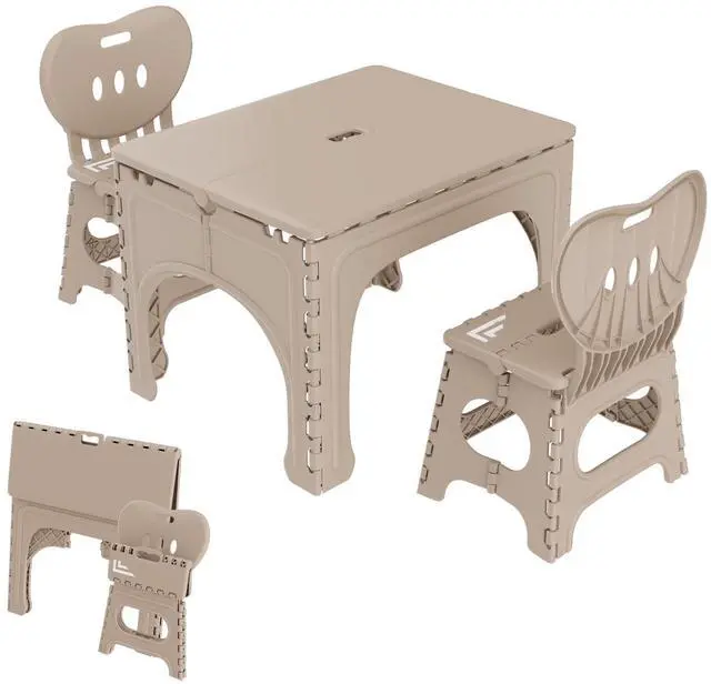 Main image of ® Kids Folding Table and Chairs Set, Kids Table and Chairs Foldable, Foldable Activity Table, Portable Picnic Table, Ideal for Indoor and Outdoor Use, Durable and Easy to Store (599) (Khaki)