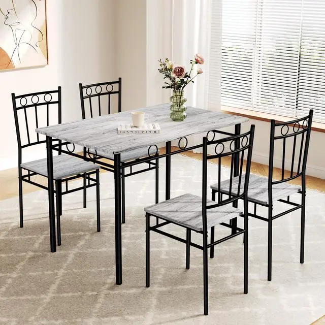 Main image of Rectangular Dining Room Table Set with 4 Chairs, Space-Saving Kitchen Table Set for Small Space, Retro Grey