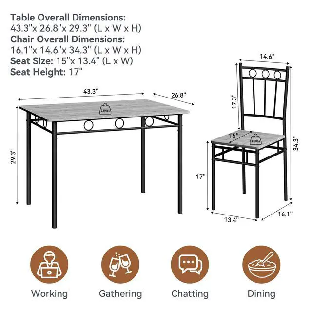 Alt view image 2 of 6 - Rectangular Dining Room Table Set with 4 Chairs, Space-Saving Kitchen Table Set for Small Space, Retro Grey