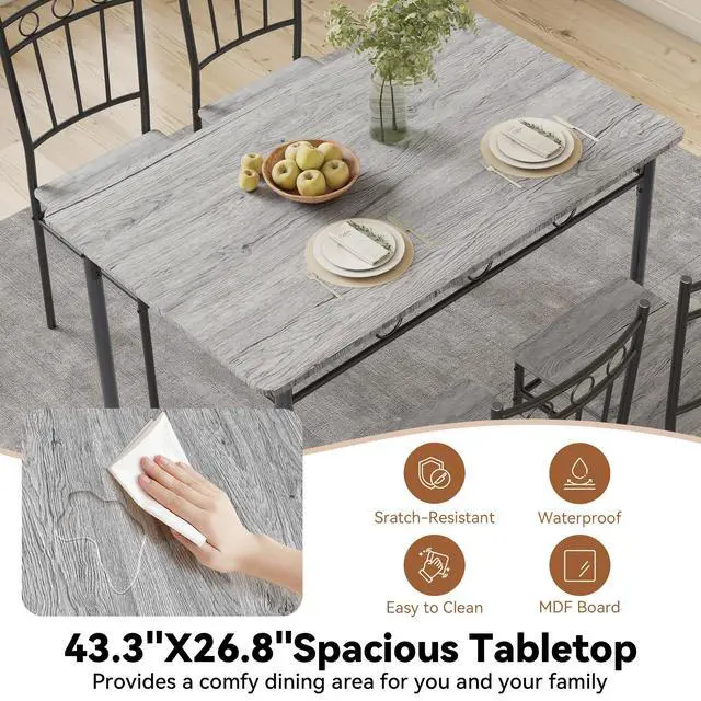Alt view image 3 of 6 - Rectangular Dining Room Table Set with 4 Chairs, Space-Saving Kitchen Table Set for Small Space, Retro Grey