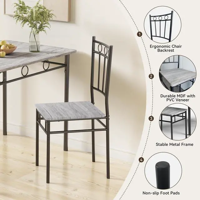 Alt view image 5 of 6 - Rectangular Dining Room Table Set with 4 Chairs, Space-Saving Kitchen Table Set for Small Space, Retro Grey