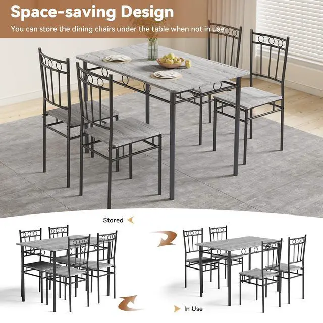 Alt view image 6 of 6 - Rectangular Dining Room Table Set with 4 Chairs, Space-Saving Kitchen Table Set for Small Space, Retro Grey