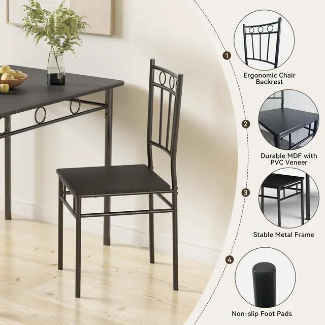 Alt view image 5 of 6 - Dining Table Set for 4, 5-Piece Kitchen Table and Chairs, Rectangular Dining Room Table Set with 4 Chairs, Space-Saving Kitchen Table Set for Small Space,Dinette,Apartment,Pure Black