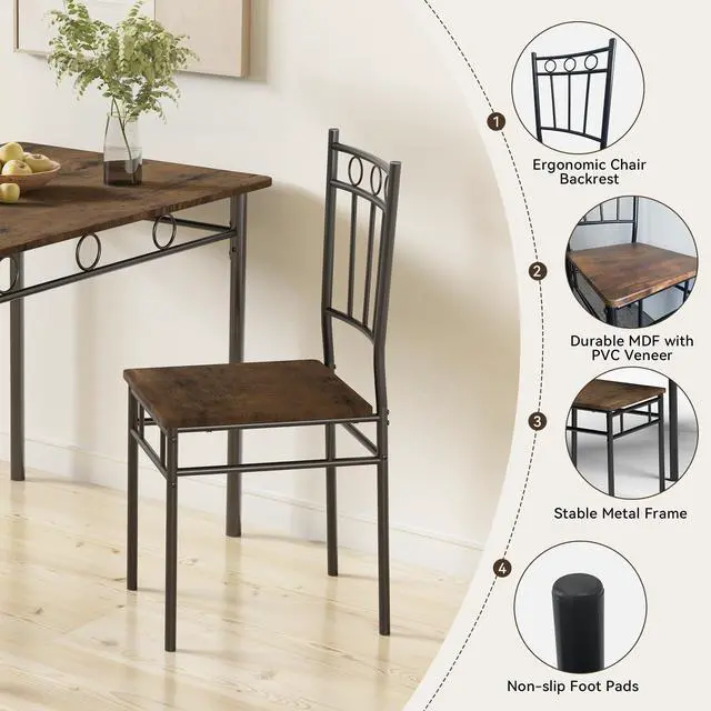 Alt view image 5 of 6 - Dining Table Set for 4, 5-Piece Kitchen Table and Chairs, Rectangular Dining Room Table Set with 4 Chairs, Space-Saving Kitchen Table Set for Small Space,Dinette,Apartment,Retro Brown