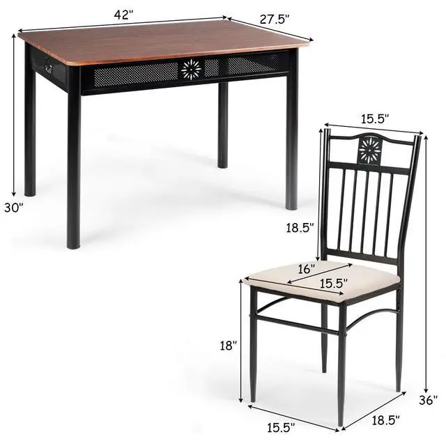 Alt view image 5 of 6 - 5 Pieces Dining Table and Chairs Set, Vintage Retro Wood Top Metal Frame Padded Seat Dining Table Set Home Kitchen Dining Room Furniture