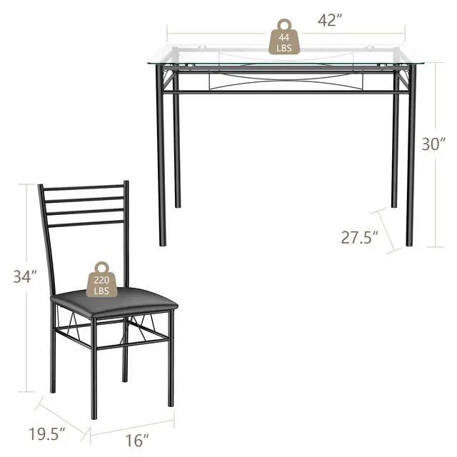 Alt view image 4 of 6 - Dining Table Set, 5 Pieces Dining Set with Tempered Glass Top Table and 4 Chairs, Kitchen Dining Room Furniture, Black
