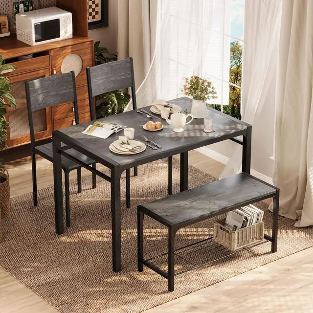 Alt view image 2 of 6 - Kitchen Table and 2 Chairs for 4 with Bench, 4 Piece Dining Sets for Small Space, Dark Grey