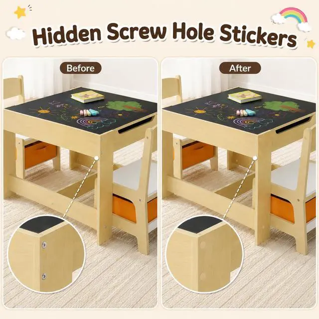 Alt view image 3 of 6 - Kids Table and Chair Set, 4 in 1 Wooden Children Activity Table w/Storage, Reversible Deskboard, Blackboard, Detachable Tabletop for Toddlers Art Crafts, Playroom, Drawing, Reading Natural