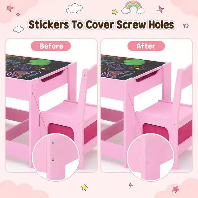 Alt view image 3 of 6 - Kids Table and Chair Set, 4 in 1 Wooden Children Activity Table w/Storage, Reversible Deskboard, Blackboard, Detachable Tabletop for Toddlers Art Crafts, Playroom, Drawing, Reading Pink