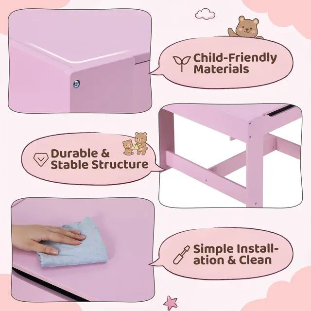 Alt view image 4 of 6 - Kids Table and Chair Set, 4 in 1 Wooden Children Activity Table w/Storage, Reversible Deskboard, Blackboard, Detachable Tabletop for Toddlers Art Crafts, Playroom, Drawing, Reading Pink