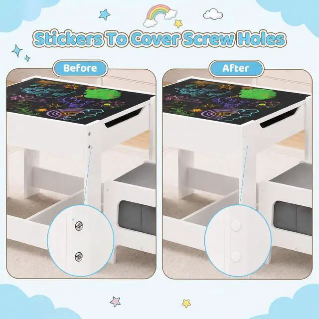 Alt view image 3 of 6 - Kids Table and Chair Set, 4 in 1 Wooden Children Activity Table w/Storage, Reversible Deskboard, Blackboard, Detachable Tabletop for Toddlers Art Crafts, Playroom, Drawing, Reading Grey