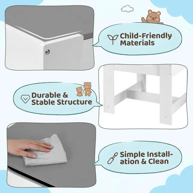 Alt view image 4 of 6 - Kids Table and Chair Set, 4 in 1 Wooden Children Activity Table w/Storage, Reversible Deskboard, Blackboard, Detachable Tabletop for Toddlers Art Crafts, Playroom, Drawing, Reading Grey