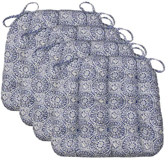 Main image of Chair Cushions for Dining Chairs - 15x17 Kitchen Chair Cushions - Machine Washable, 100% Cotton, Made in USA - Latex Foam Comfort Chair Pads - Tibet Blue Small Pack of 4
