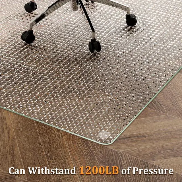 Alt view image 3 of 6 - 36"x46" Tempered Glass Chair Mat Checkered Patterned Heavy Duty Floor Mats Protector for Hardwood Floors & Carpet, Decorative Home and Office Desk