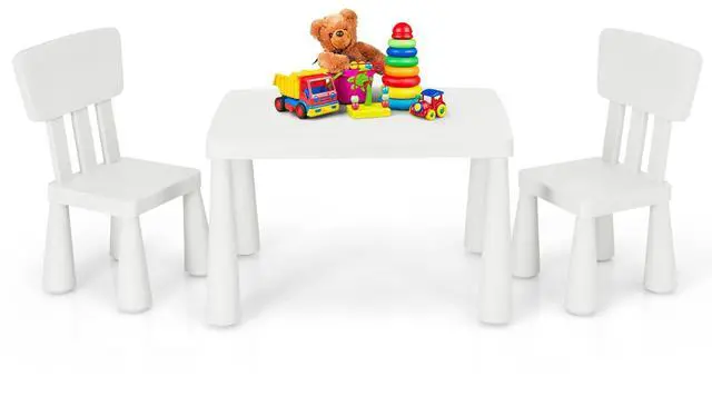Main image of Kids Table and Chair Set, Plastic Children Activity Table and 2 Chairs for Art Craft, Easy-Clean Tabletop, 3-Piece Toddler Furniture Set for Daycare Playroom, Gift for Boys Girls(White)