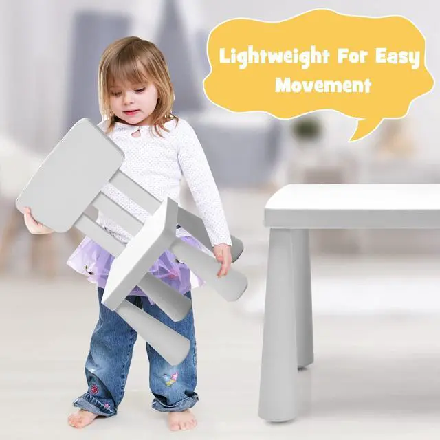 Alt view image 4 of 6 - Kids Table and Chair Set, Plastic Children Activity Table and 2 Chairs for Art Craft, Easy-Clean Tabletop, 3-Piece Toddler Furniture Set for Daycare Playroom, Gift for Boys Girls(White)