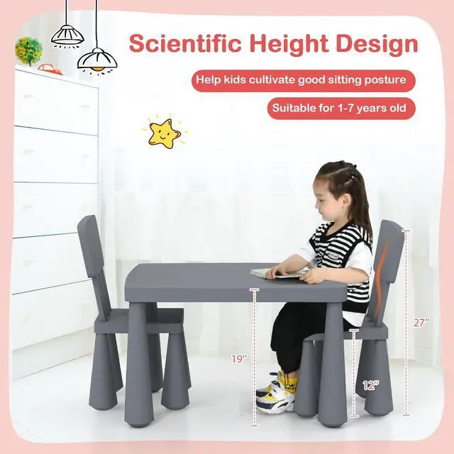 Alt view image 4 of 6 - Kids Table and Chair Set, Plastic Children Activity Table and 2 Chairs for Art Craft, Easy-Clean Tabletop, 3-Piece Toddler Furniture Set for Daycare Playroom, Gift for Boys Girls (Grey)