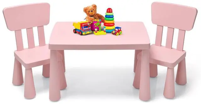 Main image of Kids Table and Chair Set, Plastic Children Activity Table and 2 Chairs for Art Craft, Easy-Clean Tabletop, 3-Piece Toddler Furniture Set for Daycare Playroom, Gift for Boys Girls(Pink)