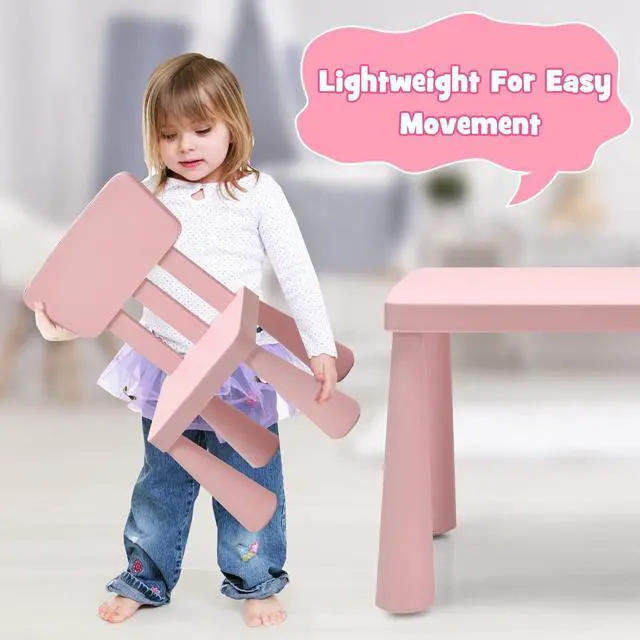Alt view image 5 of 6 - Kids Table and Chair Set, Plastic Children Activity Table and 2 Chairs for Art Craft, Easy-Clean Tabletop, 3-Piece Toddler Furniture Set for Daycare Playroom, Gift for Boys Girls(Pink)