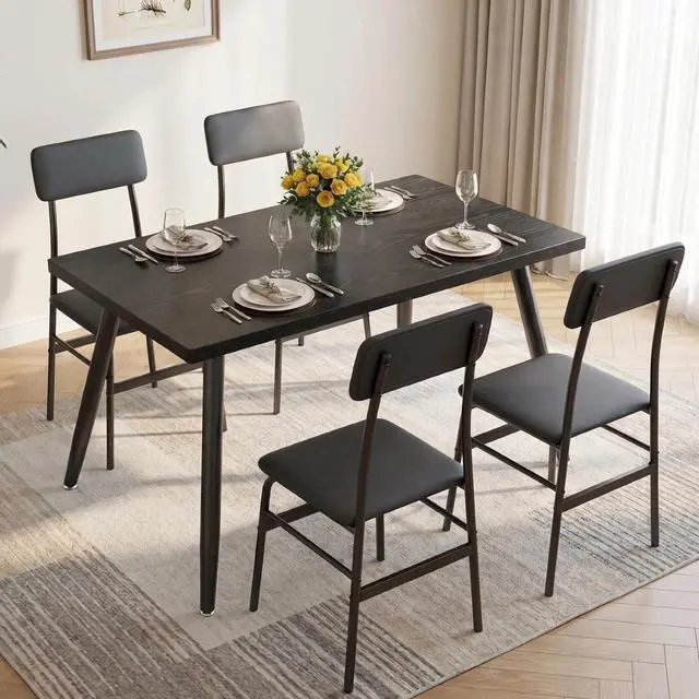 Main image of Dining Table Set for 4, Wood Kitchen Table with Upholstered Chairs for Kitchen Room and Small Spaces, Comedor de 4 Sillas y Mesa, Black