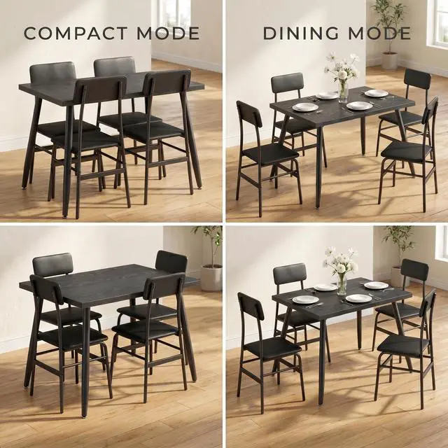 Alt view image 5 of 6 - Dining Table Set for 4, Wood Kitchen Table with Upholstered Chairs for Kitchen Room and Small Spaces, Comedor de 4 Sillas y Mesa, Black