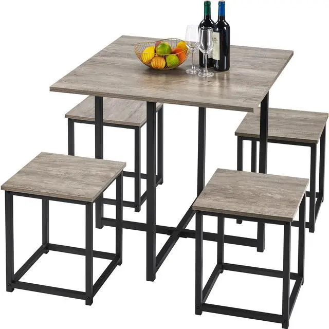 Main image of Dining Table Set for 4 Industrial Kitchen Table with 4 Chairs, Space-Saving Design for Apartment, Small Space, Breakfast Nook, Gray