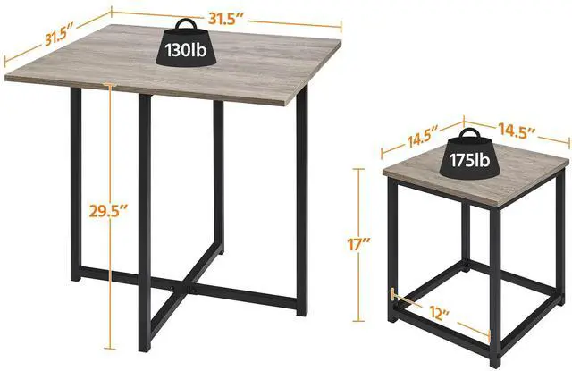 Alt view image 3 of 6 - Dining Table Set for 4 Industrial Kitchen Table with 4 Chairs, Space-Saving Design for Apartment, Small Space, Breakfast Nook, Gray