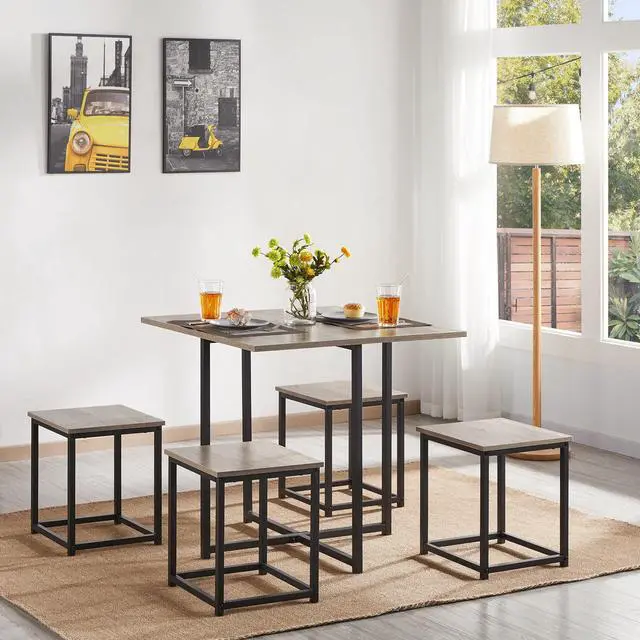 Alt view image 6 of 6 - Dining Table Set for 4 Industrial Kitchen Table with 4 Chairs, Space-Saving Design for Apartment, Small Space, Breakfast Nook, Gray