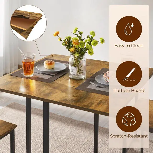 Alt view image 6 of 6 - Industrial Dining Table Set for 4 Compact Kitchen Table and 4 Stools Space Saving Home Furniture for Small Space, Rustic Brown