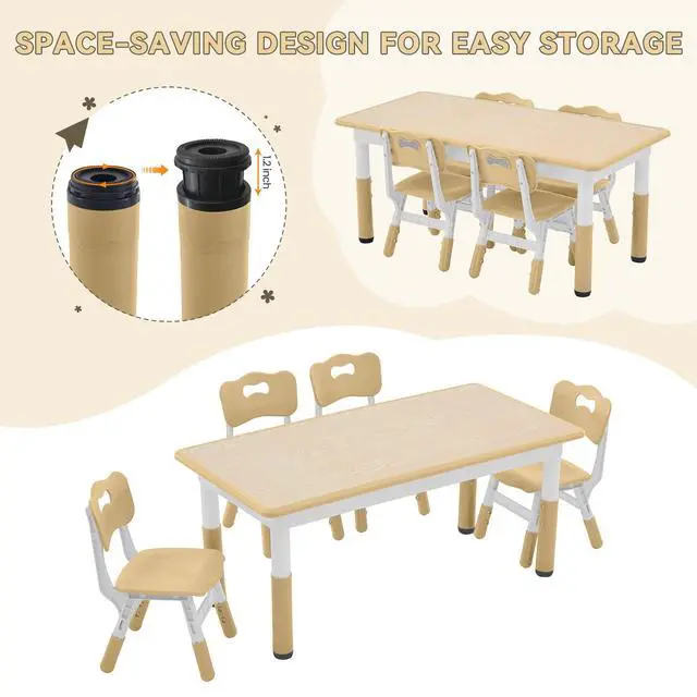 Alt view image 5 of 6 - Kids Study Table and Chairs Set, Height Adjustable Toddler Table and Chair Set for Kids Ages 3-8, Graffiti Desktop (Wooden Brown)