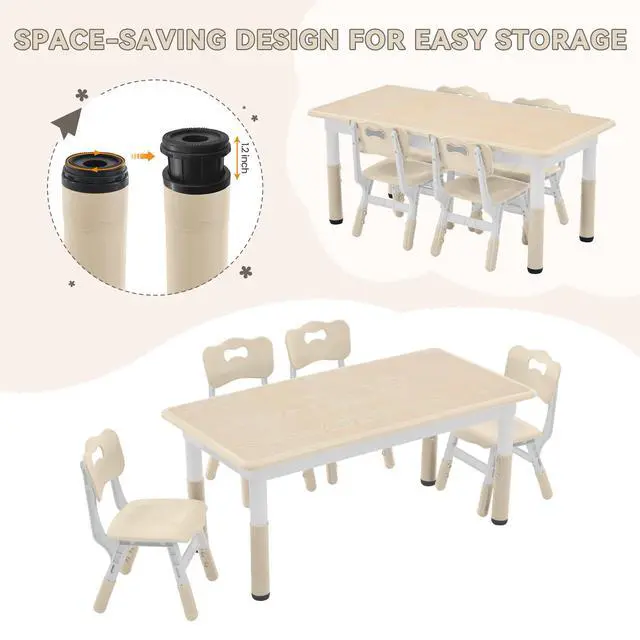Alt view image 5 of 6 - Kids Study Table and Chairs Set, Height Adjustable Toddler Table and Chair Set for Kids Ages 3-8, Graffiti Desktop (Burlywood - 2)