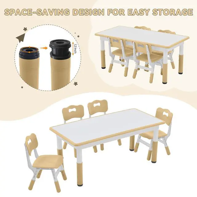 Alt view image 5 of 6 - Kids Study Table and Chairs Set, Height Adjustable Toddler Table and Chair Set for Kids Ages 3-8, Graffiti Desktop (Light Brown)