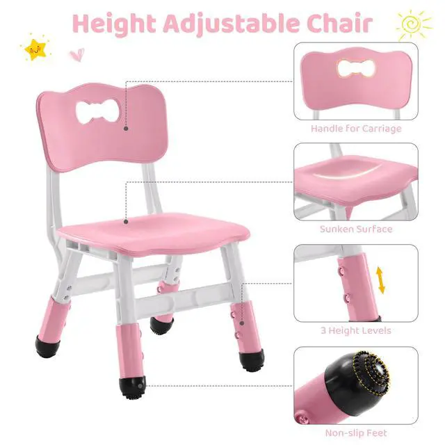 Alt view image 5 of 6 - 4 in 1 Kids Table and 2 Chairs Set with Storage, Toddler Table and Chair Set for Kids Ages 3-10, Graffiti & Building Blocks Double-Sided Tabletop (Pink, 2 Chairs)