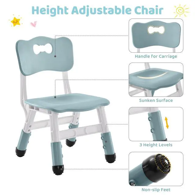 Alt view image 5 of 6 - 4 in 1 Kids Table and 2 Chairs Set with Storage, Toddler Table and Chair Set for Kids Ages 3-10, Graffiti & Building Blocks Double-Sided Tabletop (Grayish Blue, 2 Chairs)