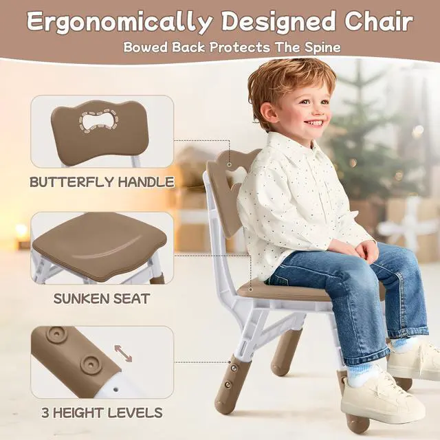 Alt view image 4 of 6 - Toddler Table and Chair Set, Height Adjustable-Upgrade Kids Table and 4 Chairs for Ages 3-8, Multi-Activity Toddler Play Table with Graffiti Desktop for Home/Daycare (4Chairs Brown)