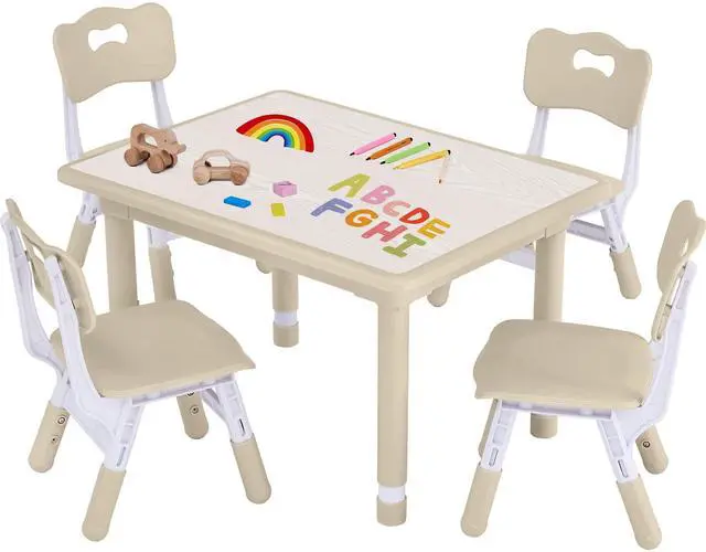 Main image of Toddler Table and Chair Set, Height Adjustable-Upgrade Kids Table and 4 Chairs for Ages 3-8, Multi-Activity Toddler Play Table with Graffiti Desktop for Home/Daycare (4Chairs Natural)