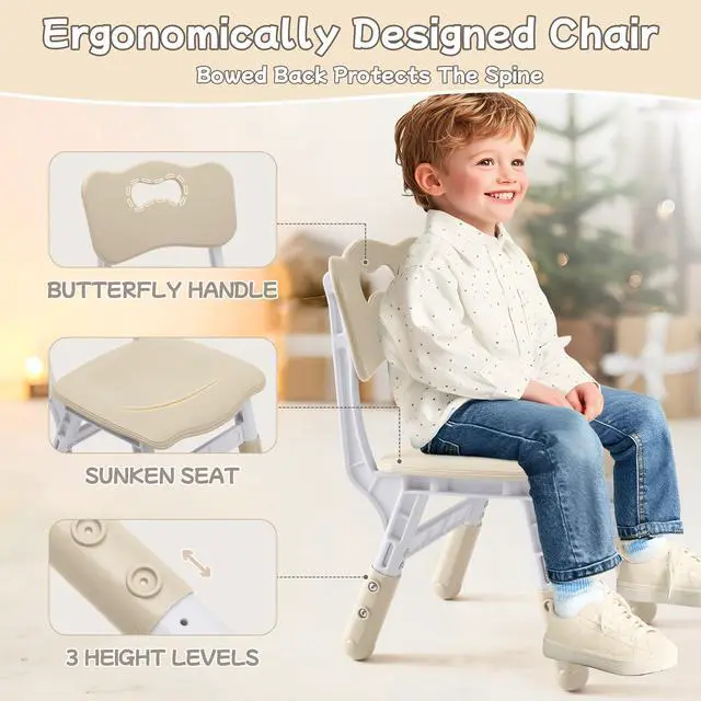 Alt view image 4 of 6 - Toddler Table and Chair Set, Height Adjustable-Upgrade Kids Table and 4 Chairs for Ages 3-8, Multi-Activity Toddler Play Table with Graffiti Desktop for Home/Daycare (4Chairs Natural)