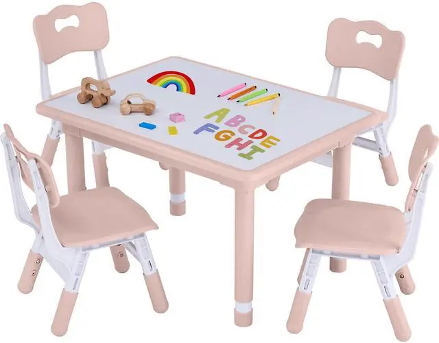 Main image of Toddler Table and Chair Set, Height Adjustable-Upgrade Kids Table and 4 Chairs for Ages 3-8, Multi-Activity Toddler Play Table with Graffiti Desktop for Home/Daycare (4Chairs Pink)