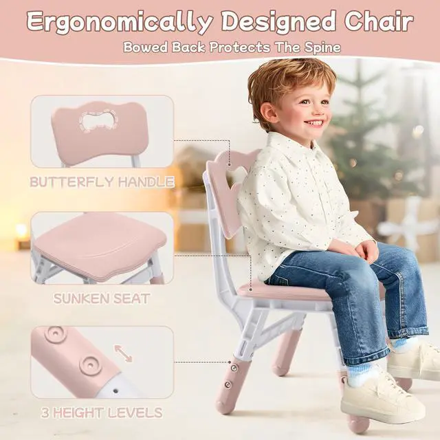 Alt view image 4 of 6 - Toddler Table and Chair Set, Height Adjustable-Upgrade Kids Table and 4 Chairs for Ages 3-8, Multi-Activity Toddler Play Table with Graffiti Desktop for Home/Daycare (4Chairs Pink)