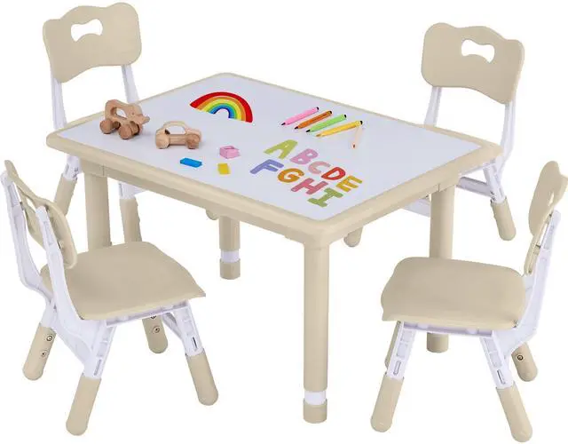 Main image of Toddler Table and Chair Set, Height Adjustable-Upgrade Kids Table and 4 Chairs for Ages 3-8, Multi-Activity Toddler Play Table with Graffiti Desktop for Home/Daycare (4Chairs Beige)