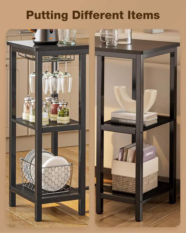 Alt view image 4 of 6 - Small Bar Table Set for 2, Bar Table and Chairs Set for 2, Kitchen Table for 2 with 2 Storage Shelves & Wine Glass Holder, Dining Table for Small Apartment, Dining Room, Black