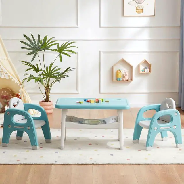 Main image of Montessori Weaning Table and 2 Chairs Set, Large Built-in Storage, Toddlers Table and Chairs Set, Kids Activity Table for Drawing Dining Playing, CPSC & ASTM Approved, Green