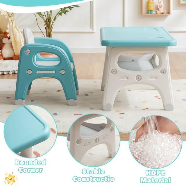 Alt view image 3 of 6 - Montessori Weaning Table and 2 Chairs Set, Large Built-in Storage, Toddlers Table and Chairs Set, Kids Activity Table for Drawing Dining Playing, CPSC & ASTM Approved, Green